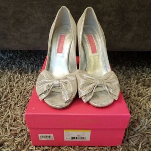Betsey Johnson Silver Peep Toe Cork Wedges